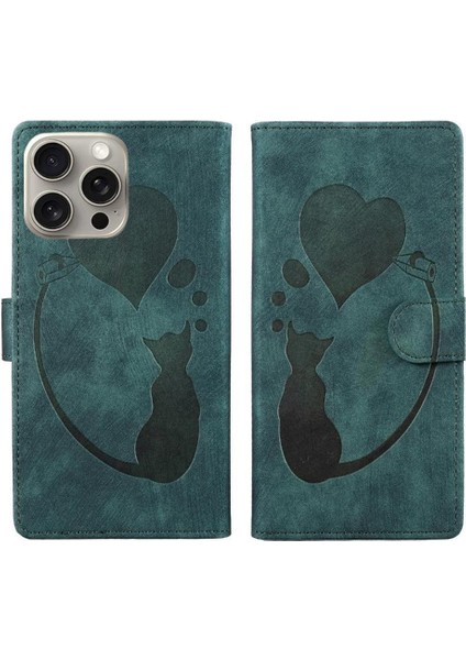 IPhone 16 Için Flip Case Pro Max Kart Cep Flip Folio Kabartmalı Sevimli Kedi (Yurt Dışından)