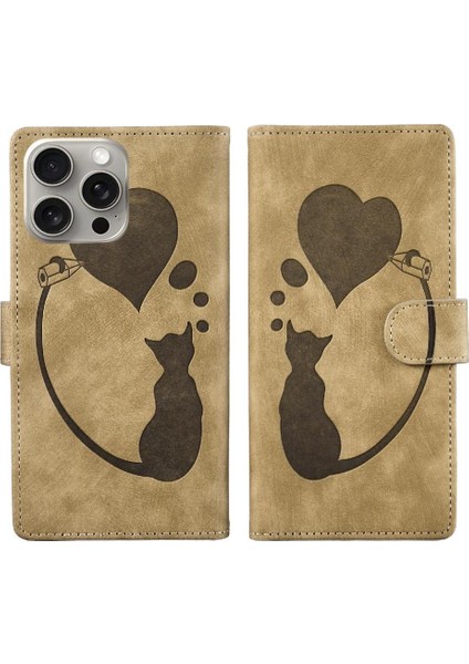 IPhone 16 Için Flip Case Pro Max Kart Cep Flip Folio Kabartmalı Sevimli Kedi (Yurt Dışından)
