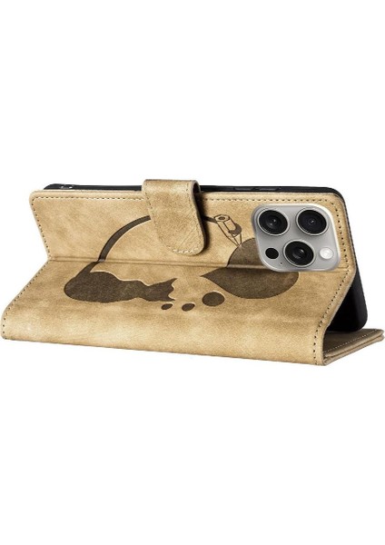 IPhone 16 Için Flip Case Pro Max Kart Cep Flip Folio Kabartmalı Sevimli Kedi (Yurt Dışından)