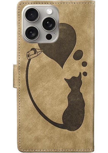 IPhone 16 Için Flip Case Pro Max Kart Cep Flip Folio Kabartmalı Sevimli Kedi (Yurt Dışından)