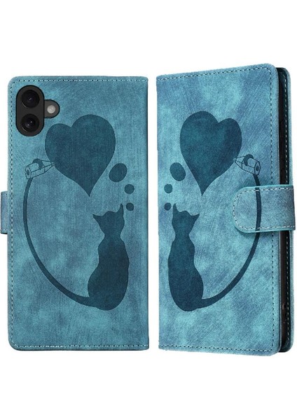 IPhone 16 Için Flip Case Kabartmalı Sevimli Kedi Flip Folio Kart Cep Cüzdan (Yurt Dışından)