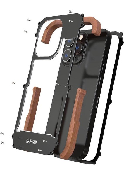 IPhone 13 Pro Max Için Kılıf, Damla Koruma Alüminyum Metal Ahşap Tampon (Yurt Dışından)