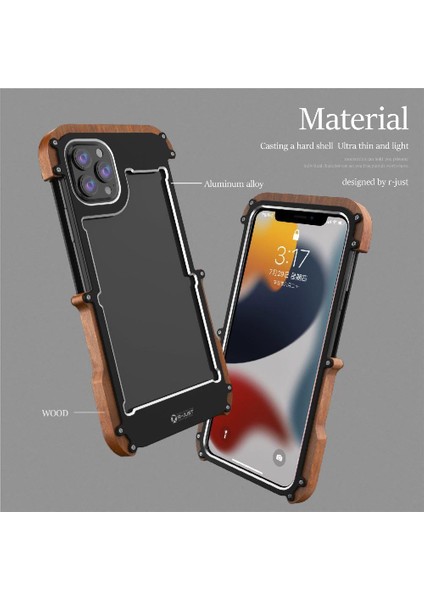 IPhone 13 Pro Max Için Kılıf, Damla Koruma Alüminyum Metal Ahşap Tampon (Yurt Dışından) fırsatları