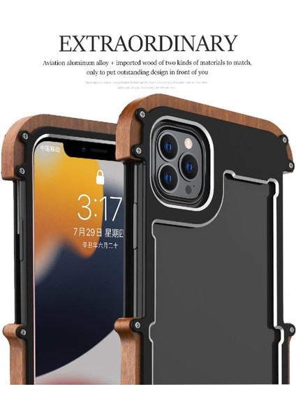 IPhone 13 Pro Max Için Kılıf, Damla Koruma Alüminyum Metal Ahşap Tampon (Yurt Dışından) indirimleri