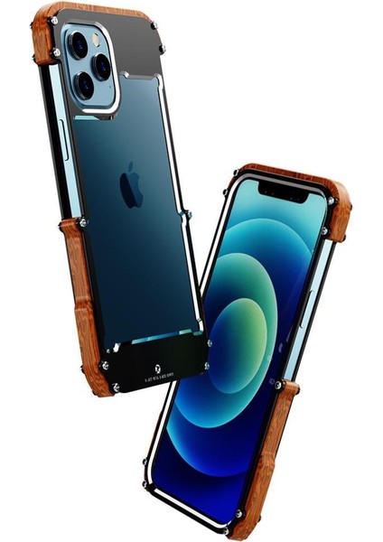 IPhone 12/iphone 12 Pro Için Kılıf, Damla Koruma Alüminyum Metal Ahşap Çerçeve (Yurt Dışından)