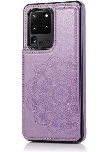 Samsung Galaxy S21 Ultra Kabartmalı Mandala Için Kart Tutucu Kılıf ile Cüzdan (Yurt Dışından)
