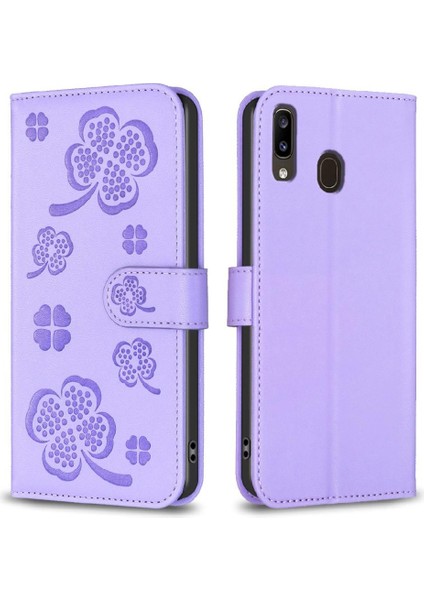 Samsung Galaxy A20 Için Flip CASE/A30 Pu Deri Çok Renkli Yonca Çiçek (Yurt Dışından)