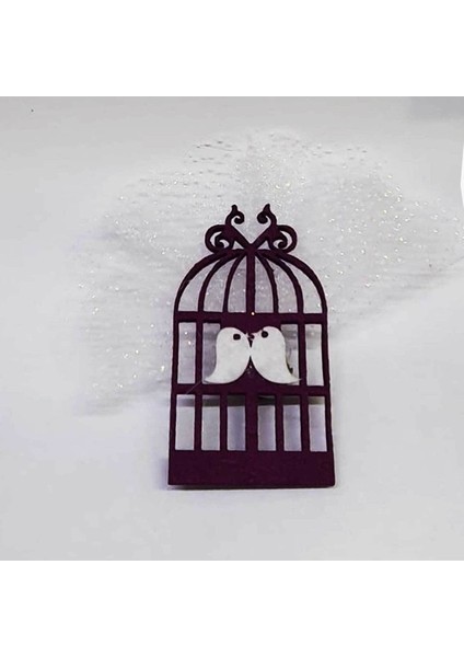 Keçe Kafesli Kuşlu Magnet - 50 Adet Mor