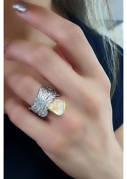 Rutil Kuvars Taşlı 925 Ayar Gümüş Tasarım Yüzük
