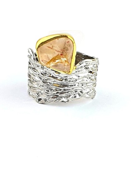 Rutil Kuvars Taşlı 925 Ayar Gümüş Tasarım Yüzük modelleri