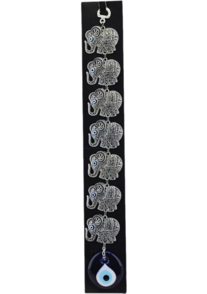 Cam Nazar Boncuklu Metal Duvar Süsü 7 Li Fil Figürlü Model 4