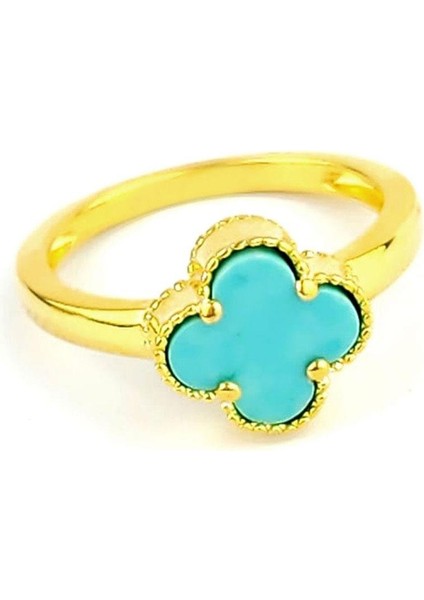 Amazonit Taş Detaylı 925AYAR Gümüş Üzerine Altın Kaplama Italyan Tasarımı Yonca Yüzük fiyatları