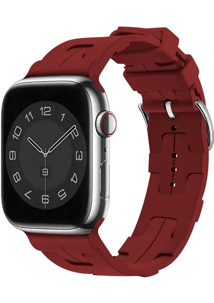 Apple Watch 38MM Uyumlu Kordon Silikon Yumuşak Esnek Metal Klipsli Krd-92 Kayış, Kırmızı