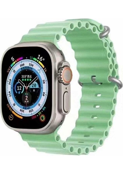Apple Watch 38MM Uyumlu Kordon Ocean Silikon Yumuşak Esnek Metal Tokalı Krd-75 Kayış, Açık Yeşil