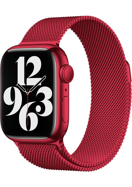 Apple Watch 38MM Uyumlu Kordon Hasır Metal Mıknatıslı Band-01 Kayış, Kırmızı