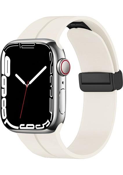 Apple Watch 38MM Uyumlu Kordon Silikon Metal Mıknatıslı Toka Krd-84 Kayış, Soft White