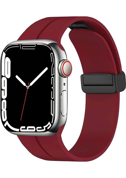 Apple Watch 40MM Uyumlu Kordon Silikon Metal Mıknatıslı Toka Krd-84 Kayış, Derin Mor
