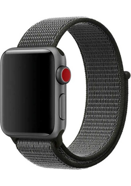 Apple Watch 38MM Uyumlu Kordon Hasır Örgü Cırt Cırtlı Terletmeyen Zore Krd-03 Kumaş Kayış, Siyah