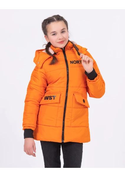 WST Sport Wear Kız Çocuk  Içi Elyaf ve Welsoftlu Kapüşonlu Rüzgar Geçirmez Şişme Kışlık Mont