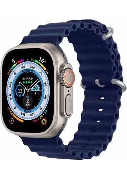 Apple Watch 40MM Uyumlu Kordon Ocean Silikon Yumuşak Esnek Metal Tokalı Krd-75 Kayış, Lacivert