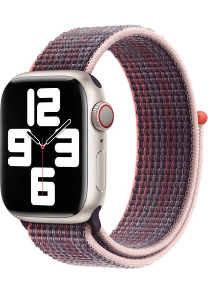 Apple Watch Ultra 49MM Uyumlu Kordon Hasır Örgü Cırt Cırtlı Terletmeyen Krd-03 Kumaş Kayış, Elder Berry