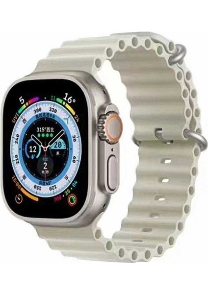 Apple Watch Ultra 49MM Uyumlu Kordon Ocean Silikon Yumuşak Esnek Metal Tokalı Krd-75 Kayış, Krem
