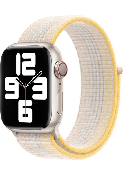 Apple Watch Ultra 49MM Uyumlu Kordon Hasır Örgü Cırt Cırtlı Terletmeyen Krd-03 Kumaş Kayış, Starlight