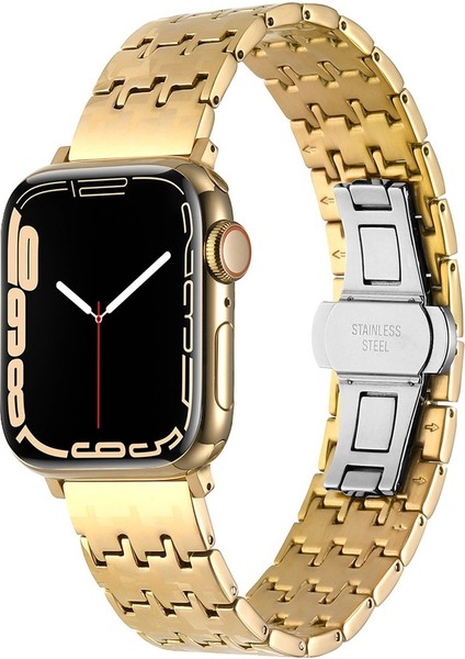 Apple Watch 44MM Uyumlu Krd-86 Metal Kordon, Gold
