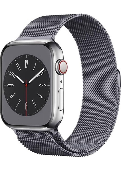 Apple Watch Ultra 49MM Uyumlu Kordon Hasır Metal Mıknatıslı Band-01 Kayış, Gri