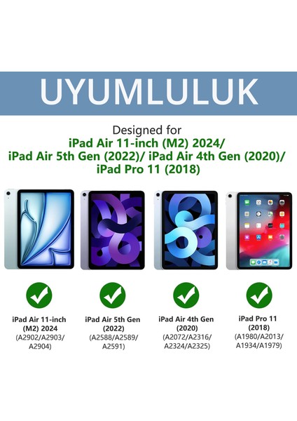 Novstrap Apple iPad Air 11 M2 / iPad Air 4/5/6 Nesil 10.9 Inç ile Uyumlu Bluetooth Klavyeli Kılıf