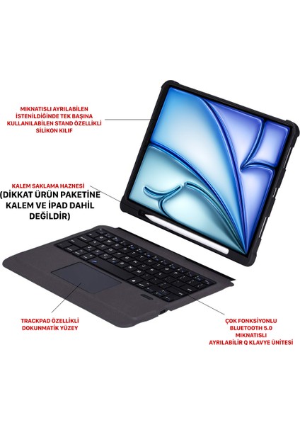 Novstrap Apple iPad Air 11 M2 / iPad Air 4/5/6 Nesil 10.9 Inç ile Uyumlu Bluetooth Klavyeli Kılıf