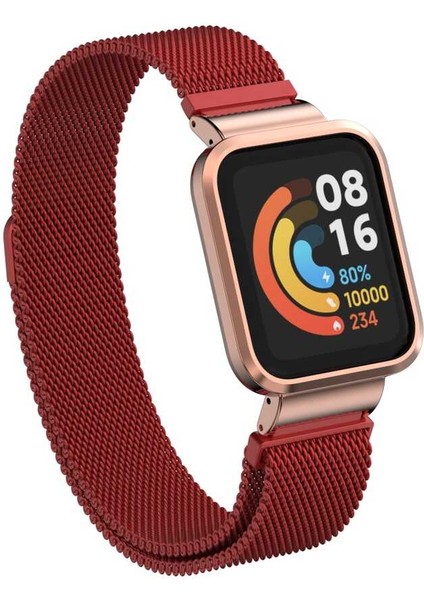Xiaomi Redmi Watch (Mi Watch Lite) Uyumlu Kordon Hasır Metal Mıknatıslı Zore Krd-58 Kayış, Kırmızı