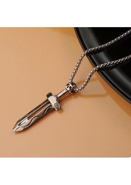 Kuru Kafalı Kılıç Erkek Kolye Çelik Takı Aksesuar K24 T5