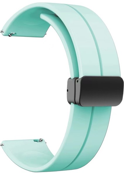 Samsung Galaxy Watch Active 2 40MM 20MM Uyumlu Kordon Silikon Metal Mıknatıslı Toka Zore Krd-84 Kayış, Açık Yeşil