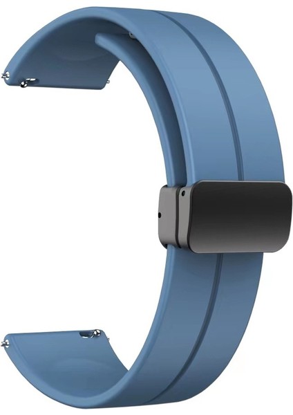 Samsung Galaxy Watch Active 2 40MM 20MM Uyumlu Kordon Silikon Metal Mıknatıslı Toka Zore Krd-84 Kayış, Mavi