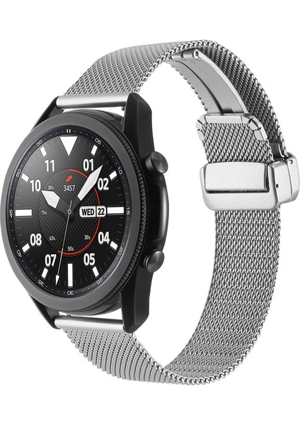 Samsung Galaxy Watch 46MM 22MM Uyumlu Kordon Hasır Metal Mıknatıs Tokalı Zore Krd-85 Kayış, Gümüş