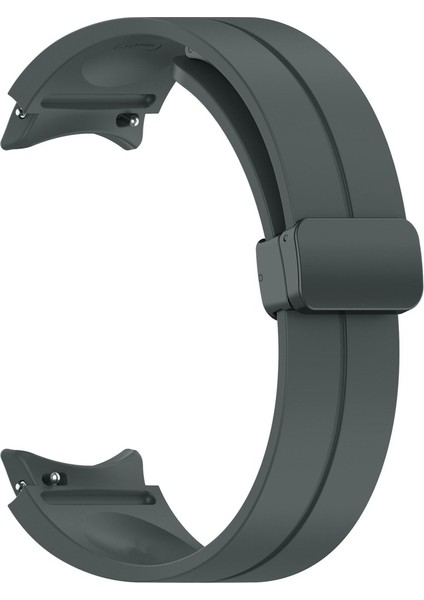 Samsung Galaxy Watch 5 44MM Uyumlu Kordon Silikon Metal Mıknatıslı Toka Zore Krd-84 Kayış, Koyu Gri