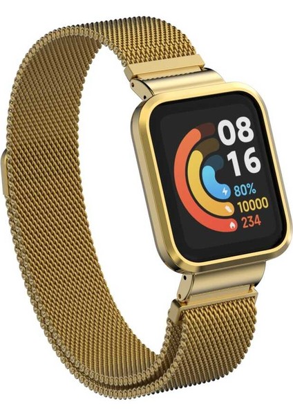 Xiaomi Redmi Watch (Mi Watch Lite) Uyumlu Kordon Hasır Metal Mıknatıslı Zore Krd-58 Kayış, Gold