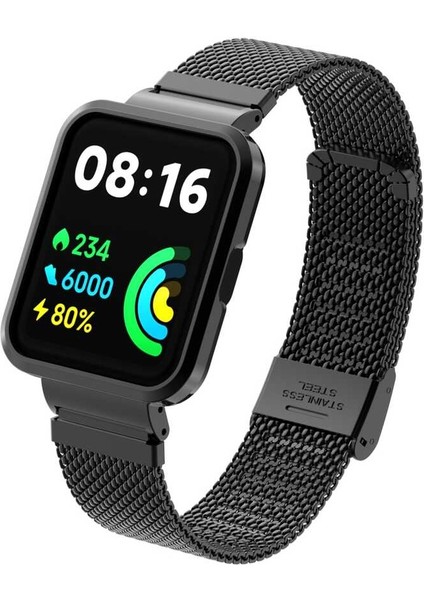 Xiaomi Redmi Watch 2 Lite Uyumlu Kordon Paslanmaz Çelik Klipsli Zore Krd-66 Kayış, Siyah