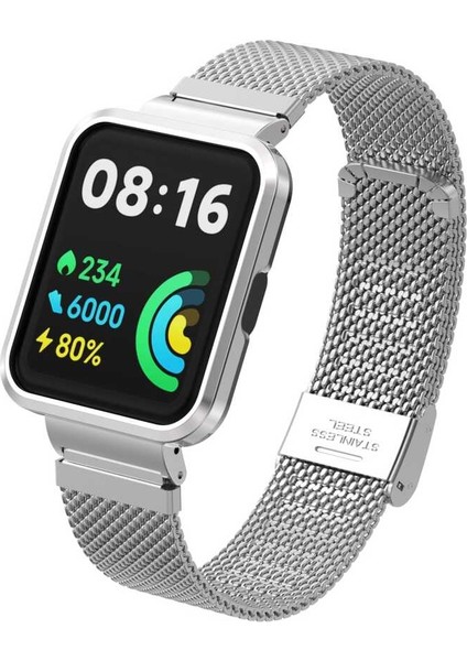 Xiaomi Redmi Watch 2 Lite Uyumlu Kordon Paslanmaz Çelik Klipsli Zore Krd-66 Kayış, Gümüş