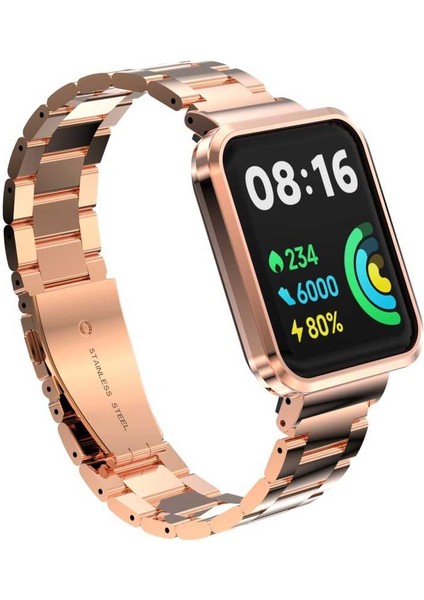 Xiaomi Redmi Watch 2 Lite Uyumlu Kordon Paslanmaz Metal Baklalı Klipsli Zore Krd-60 Kayış, Rose Gold