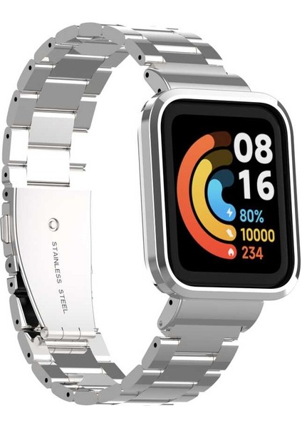 Xiaomi Redmi Watch (Mi Watch Lite) Uyumlu Kordon Paslanmaz Metal Baklalı Klipsli Zore Krd-60 Kayış, Gümüş