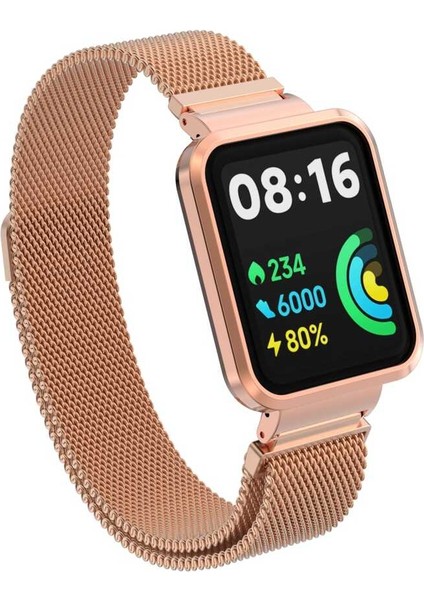 Xiaomi Redmi Watch 2 Lite Uyumlu Kordon Hasır Metal Mıknatıslı Zore Krd-58 Kayış, Rose Gold
