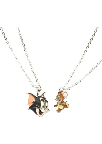 Tom ve Jerry Çizgi Film Ikili Bf Arkadaşlık Dostluk Kolyesi Şık Hediyelik Aksesuar