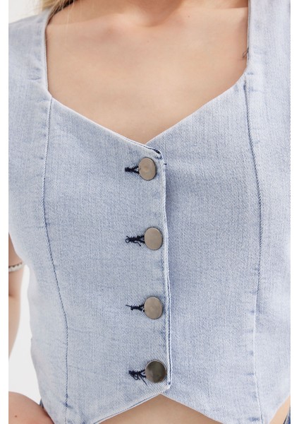 6797 Crop Kot Yelek - Mavi indirimleri