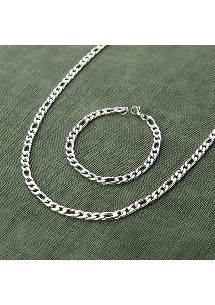 Erkek Çelik Kolye Bileklik Set Yeni Zincir Takı Aksesuar K24 T5