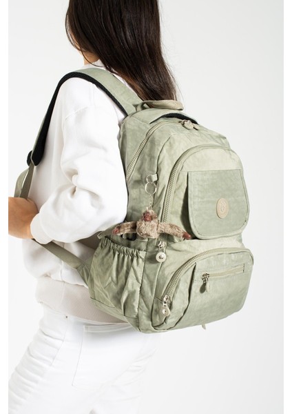 Fcstore Krinkıl Kumaş Suya Dayanıklı Büyük Boy Bej Klinkır Sırt Çantası Laptop Günlük Okul Çanta