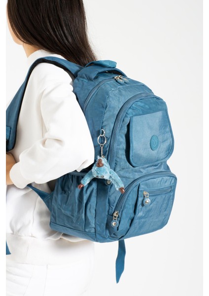 Fcstore Krinkıl Kumaş Suya Dayanıklı Büyük Boy Turkuaz Mavi Klinkır Sırt Çantası Laptop Günlük Okul Çanta