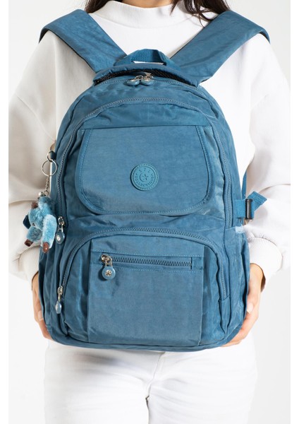 Fcstore Krinkıl Kumaş Suya Dayanıklı Büyük Boy Turkuaz Mavi Klinkır Sırt Çantası Laptop Günlük Okul Çanta modelleri