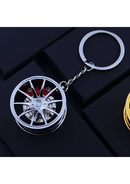 Araba Lastik Jant Metal Anahtarlık Fren Kaliperli Dönebilen Metal Jant Anahtarlık Gold